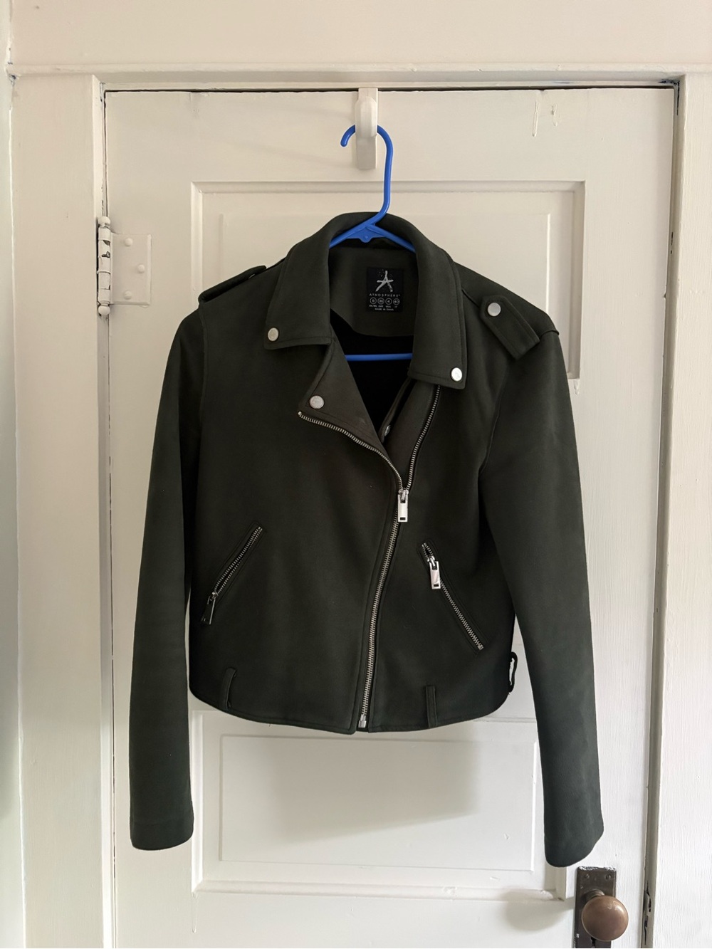 Atmosphere Dark Olive suede Jacket with Silver Hardware